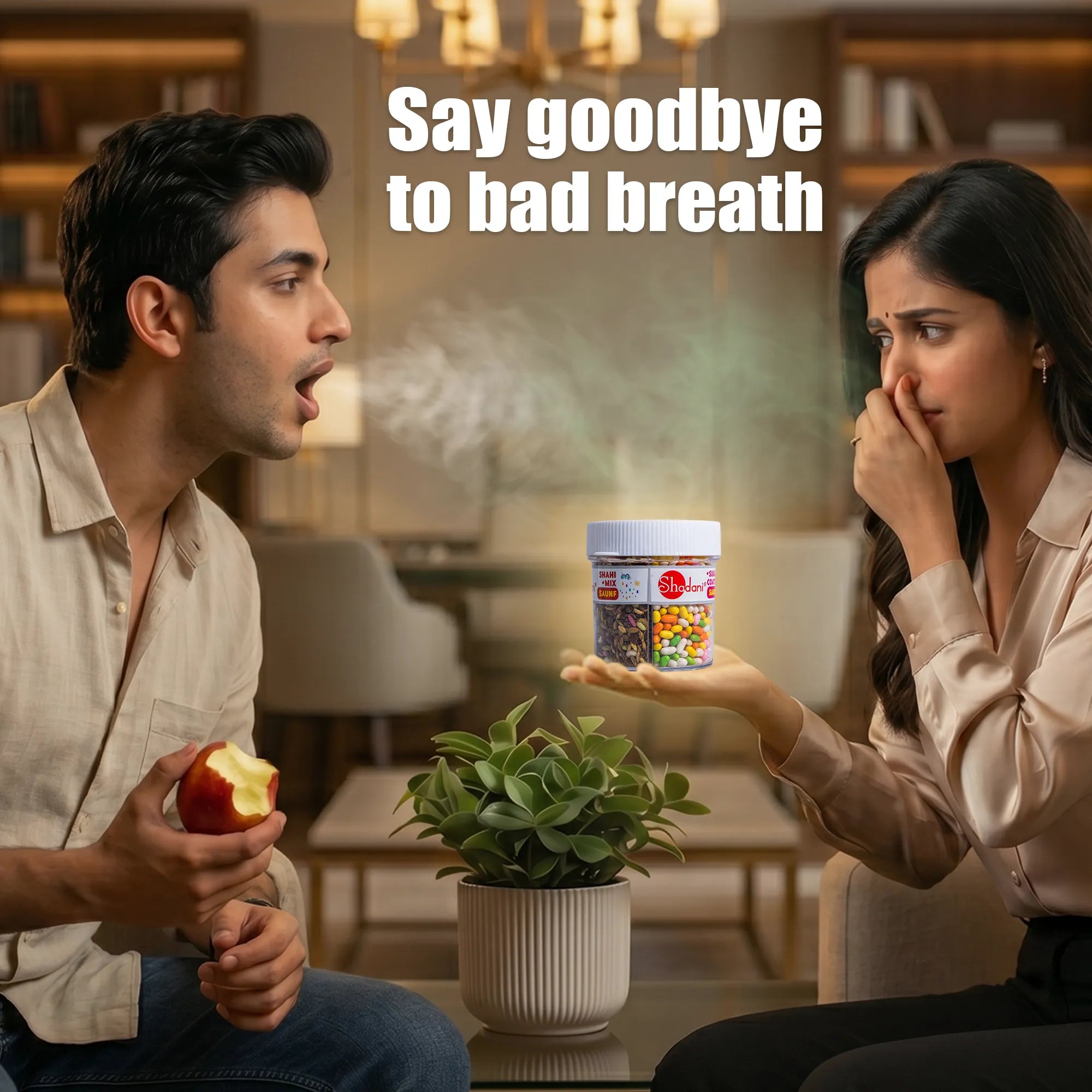 Use shadani 3 in 1 saunf, say goodbye to bad breath 