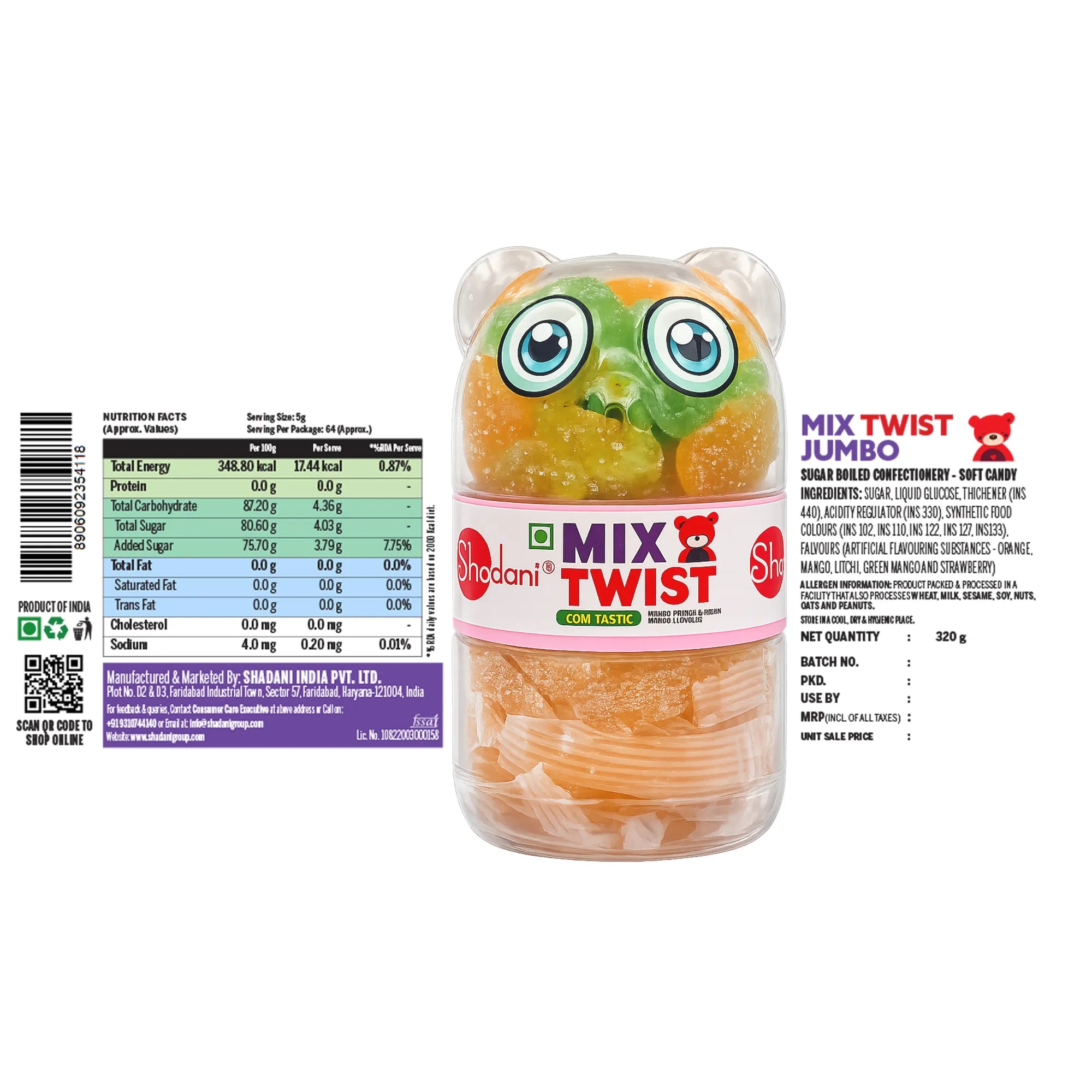 Jar of Mix Twist candy with label on a white background