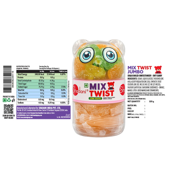 Jar of Mix Twist candy with label on a white background