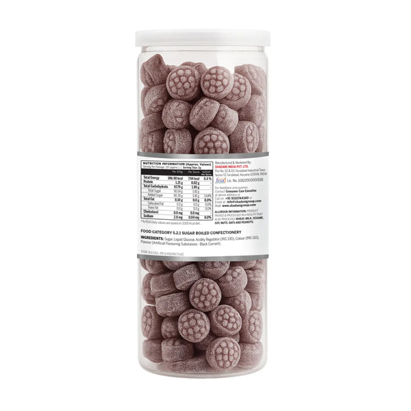 shadani candy can of pink gummy candies with a label on a white background 