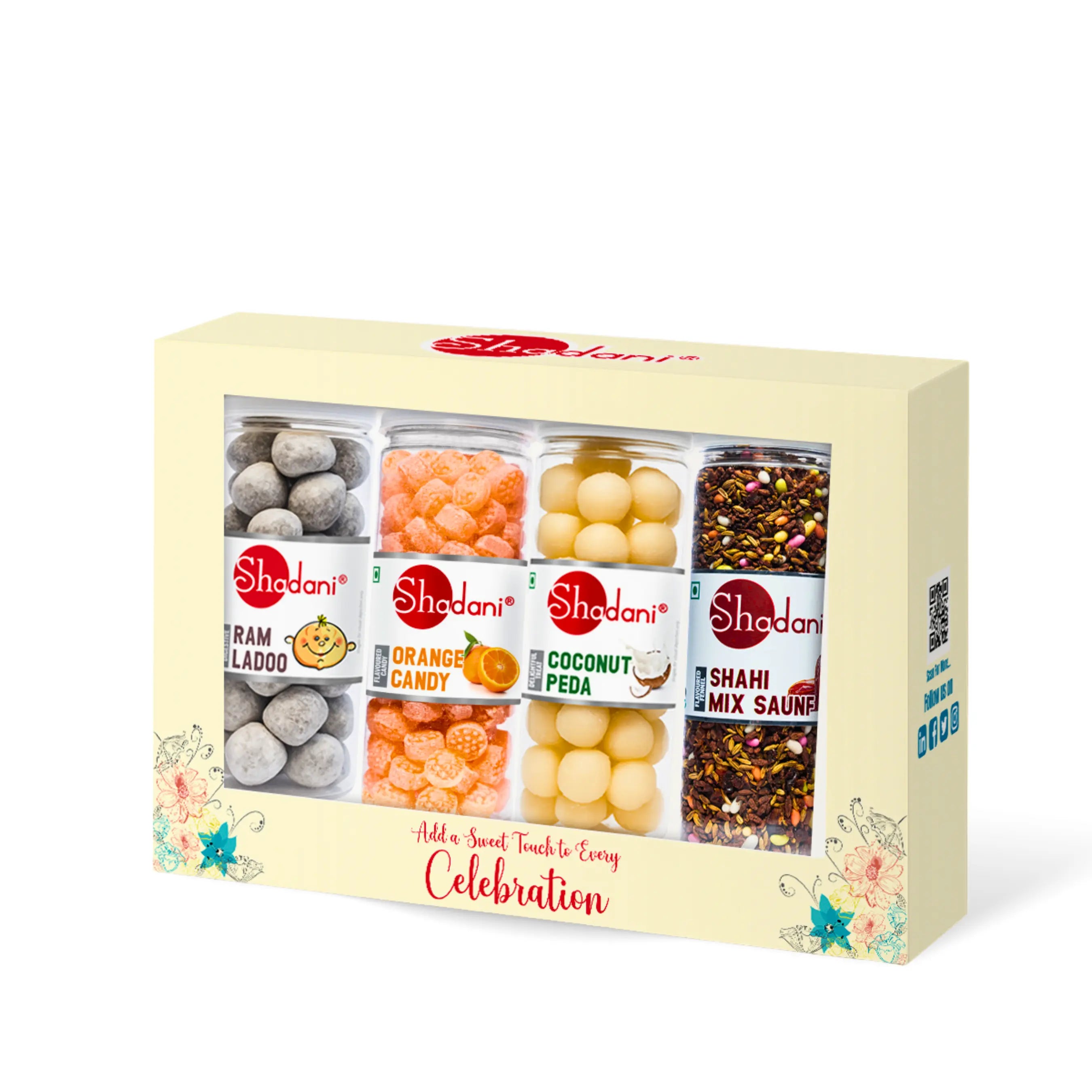 Shadani Festival Special Hammper candy set packaging with various candy types on a white background