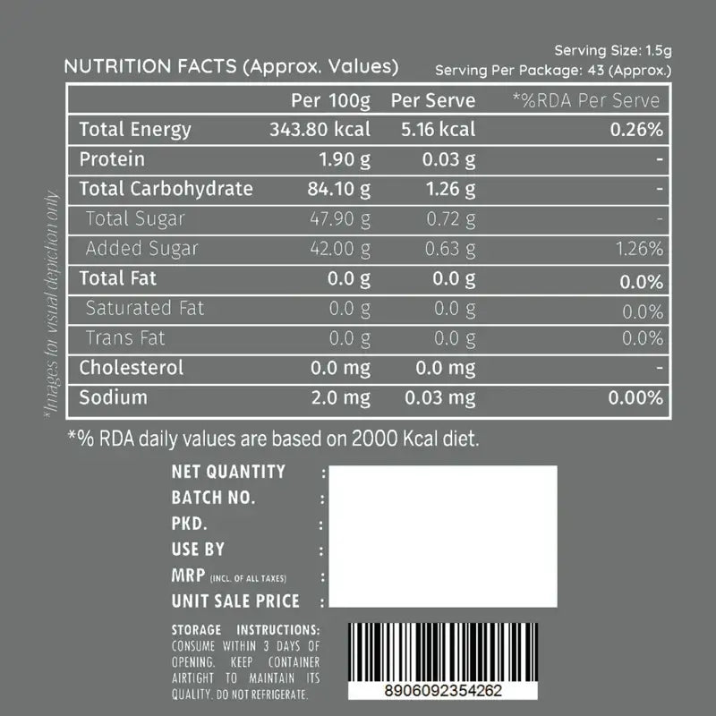 Nutrition facts label with detailed nutritional information on a gray background of shadani marshmallow can