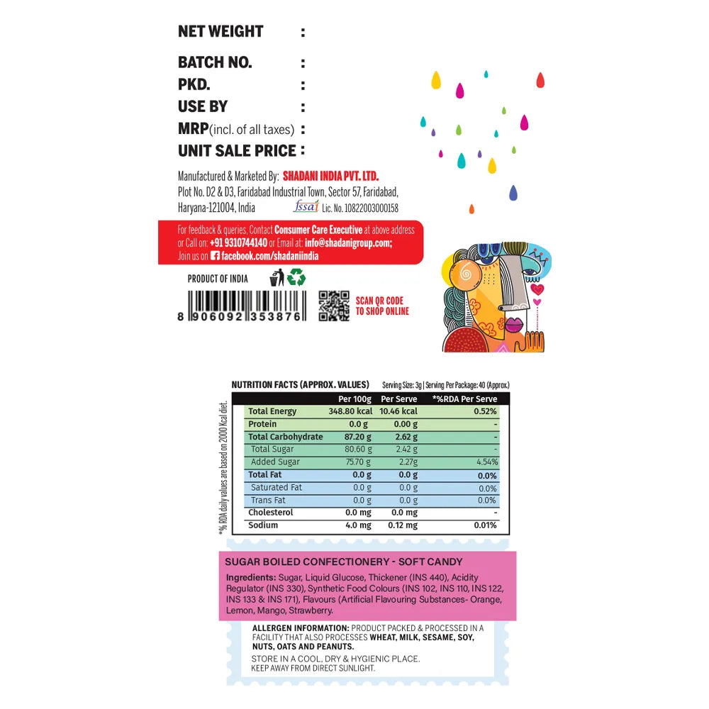 Product label with nutritional information and branding details on a white background