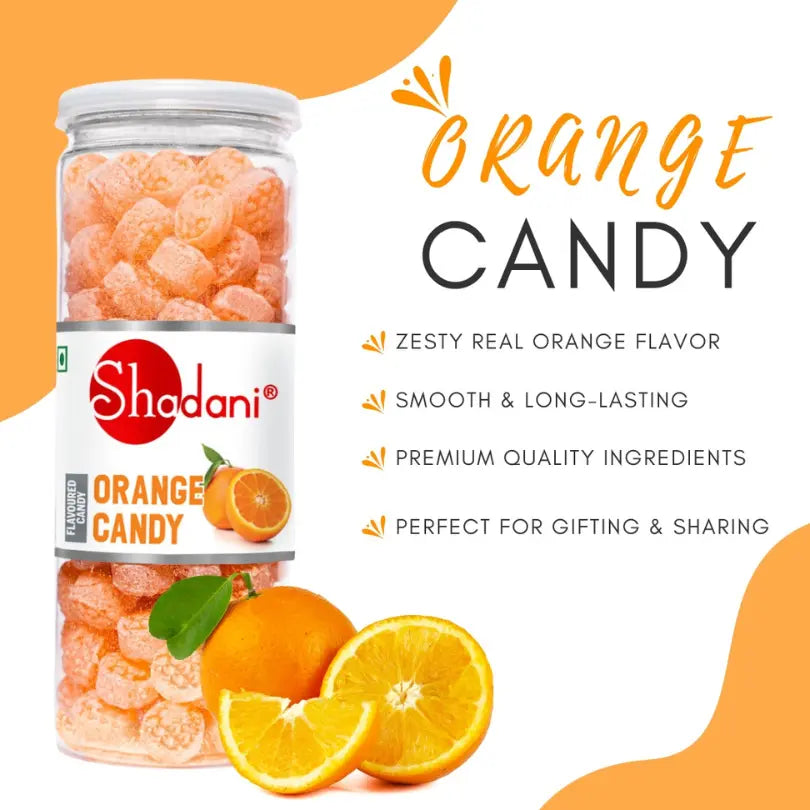 Shodani Orange Candy jar with oranges on a white background