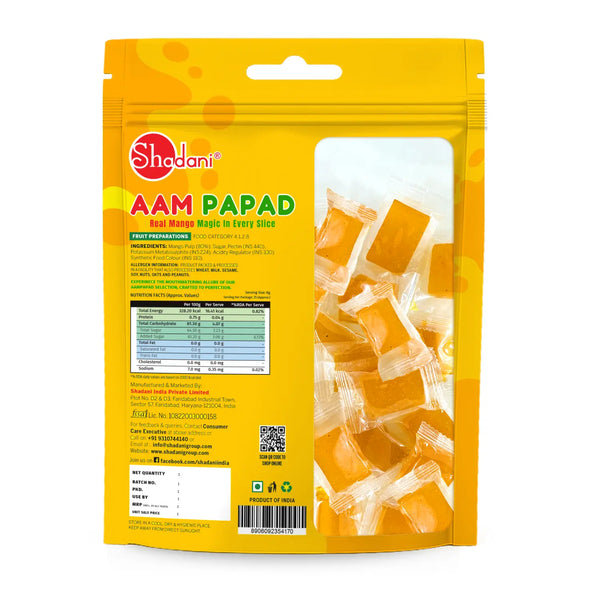 Shadani Aam Papad packaging with a yellow background